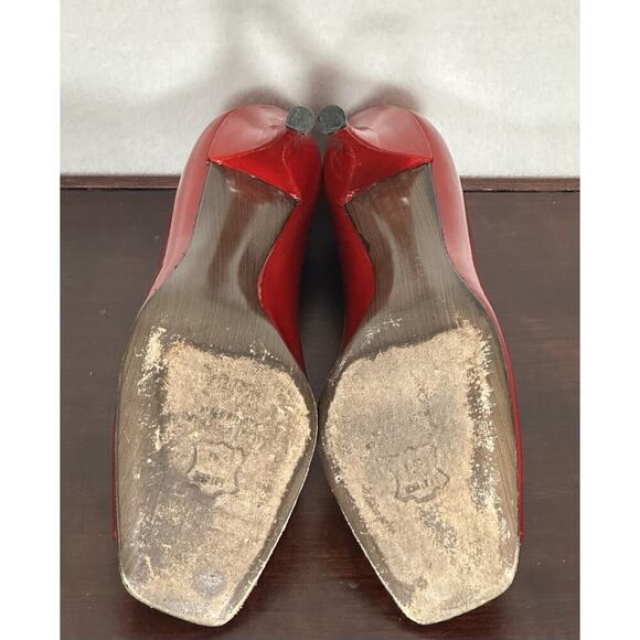 Stuart Weitzman Red Patent Leather Open Toe Heels Sz 9.5 - Picture 6 of 8